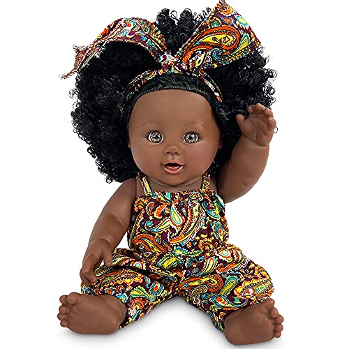 Lila New Born Baby Ethnische Puppe 30 cm Dunkelhäutig 
