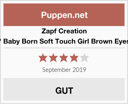 Zapf Creation 824382" Baby Born Soft Touch Girl Brown Eyes Puppe Test